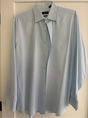 BOSS Men's Light Blue Pinstripe Dress Shirt Size 17 34/35